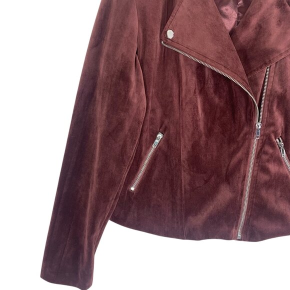 faux suede biker jacket cropped  burgundy brown Vero Moda sz medium - Picture 13 of 16